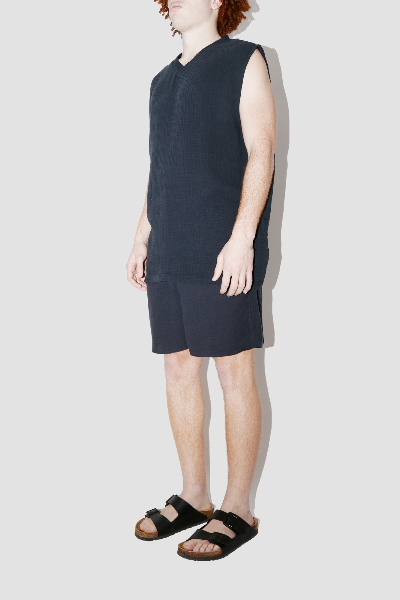 AngelWeave DARK NAVY GAUZE SLEEVELESS T-SHIRT