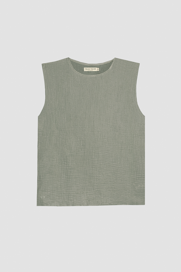 AngelWeave Khaki Gauze Sleeveless T-Shirt
