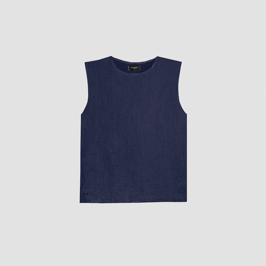AngelWeave Dark Navy Gauze Sleeveless T-Shirt