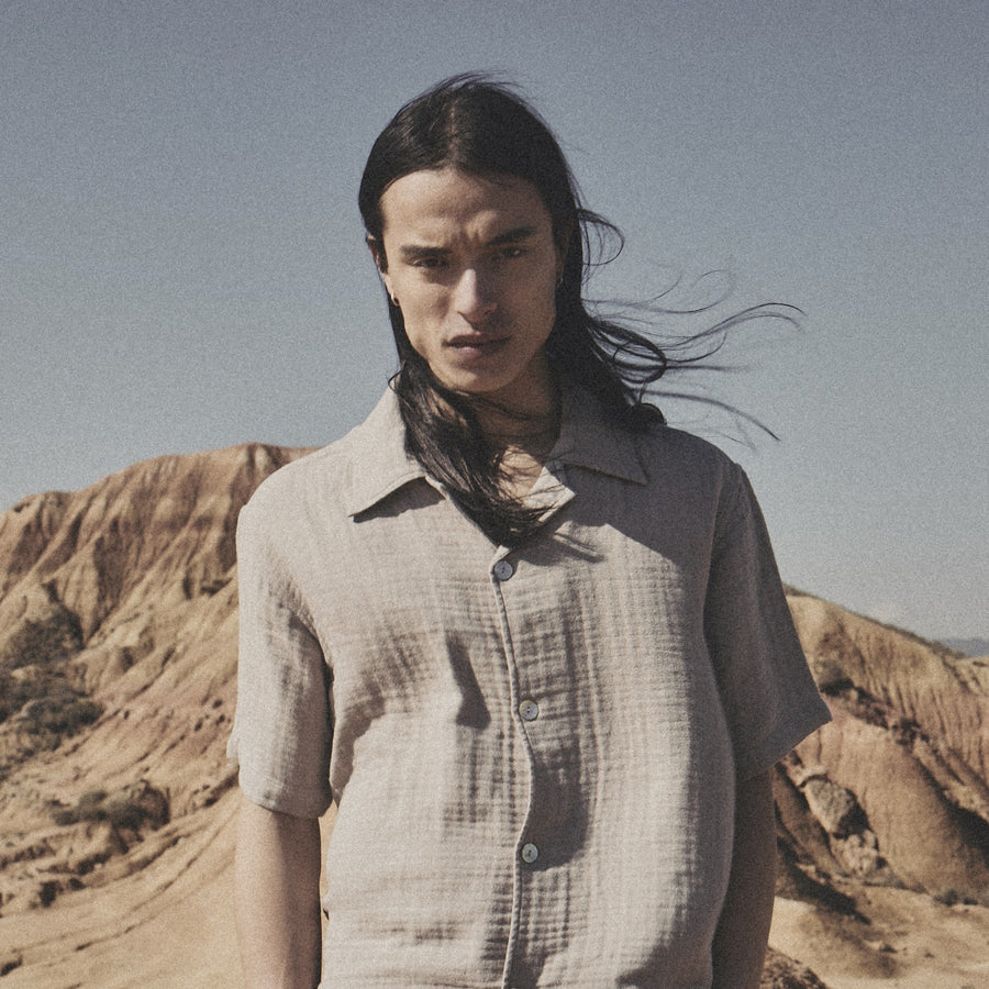 AirCloud Taupe Cuban Shirt in the desert