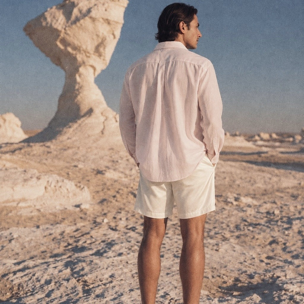 BreathAir Pale Pink Oversized Shirt in the desert