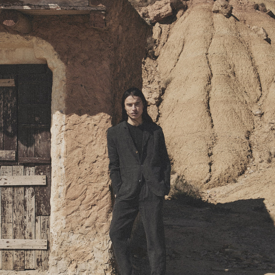 TerraLinen Black Classic Pants in the desert
