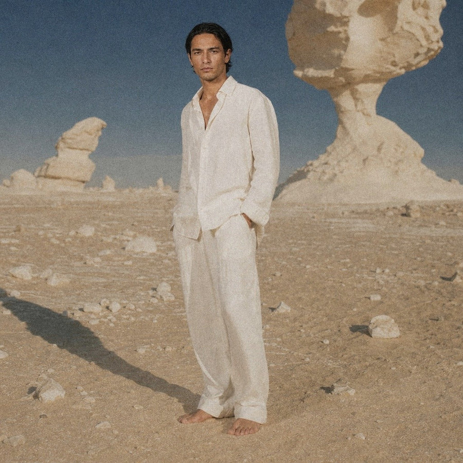 TerraLinen White Classic Shirt in the desert