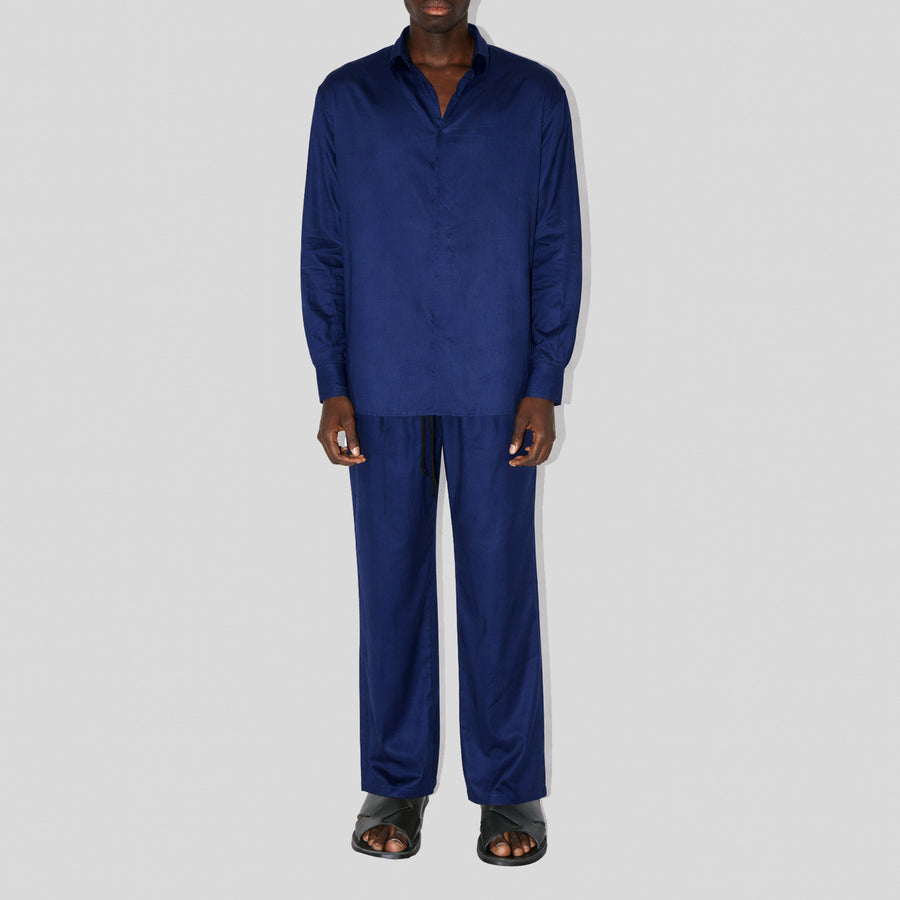 BreathAir Navy Cotton Voile Oversized Shirt