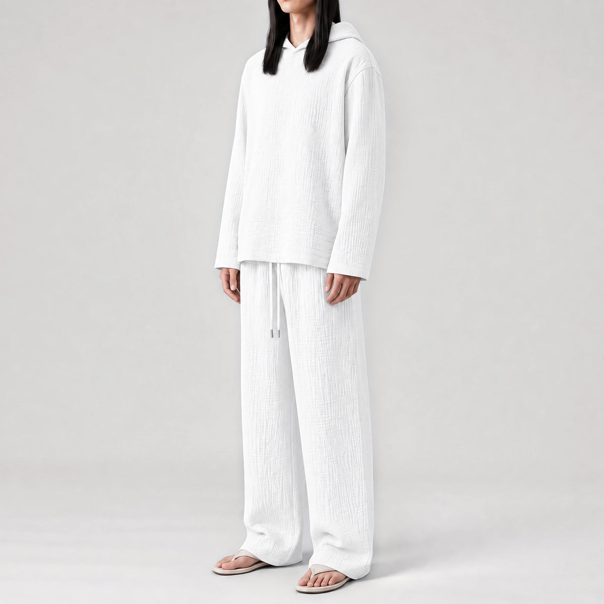 AngelWeave White Gauze Hoodie, side view