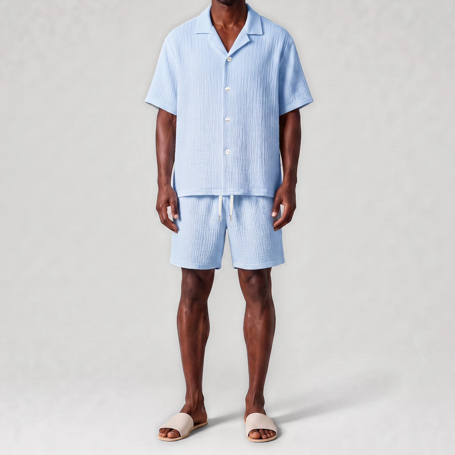 AngelWeave Sky Sounds of Silence Embroidered Resort Shirt, front view