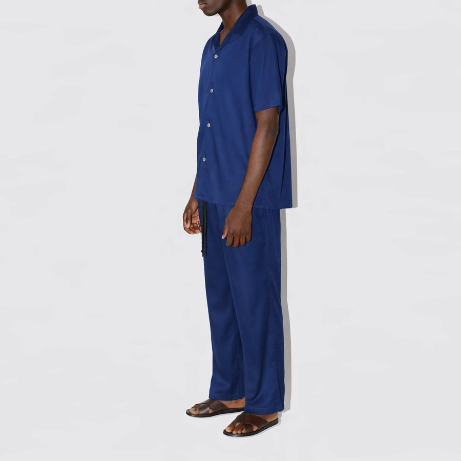 GizeFine Navy Satin Resort Shirt