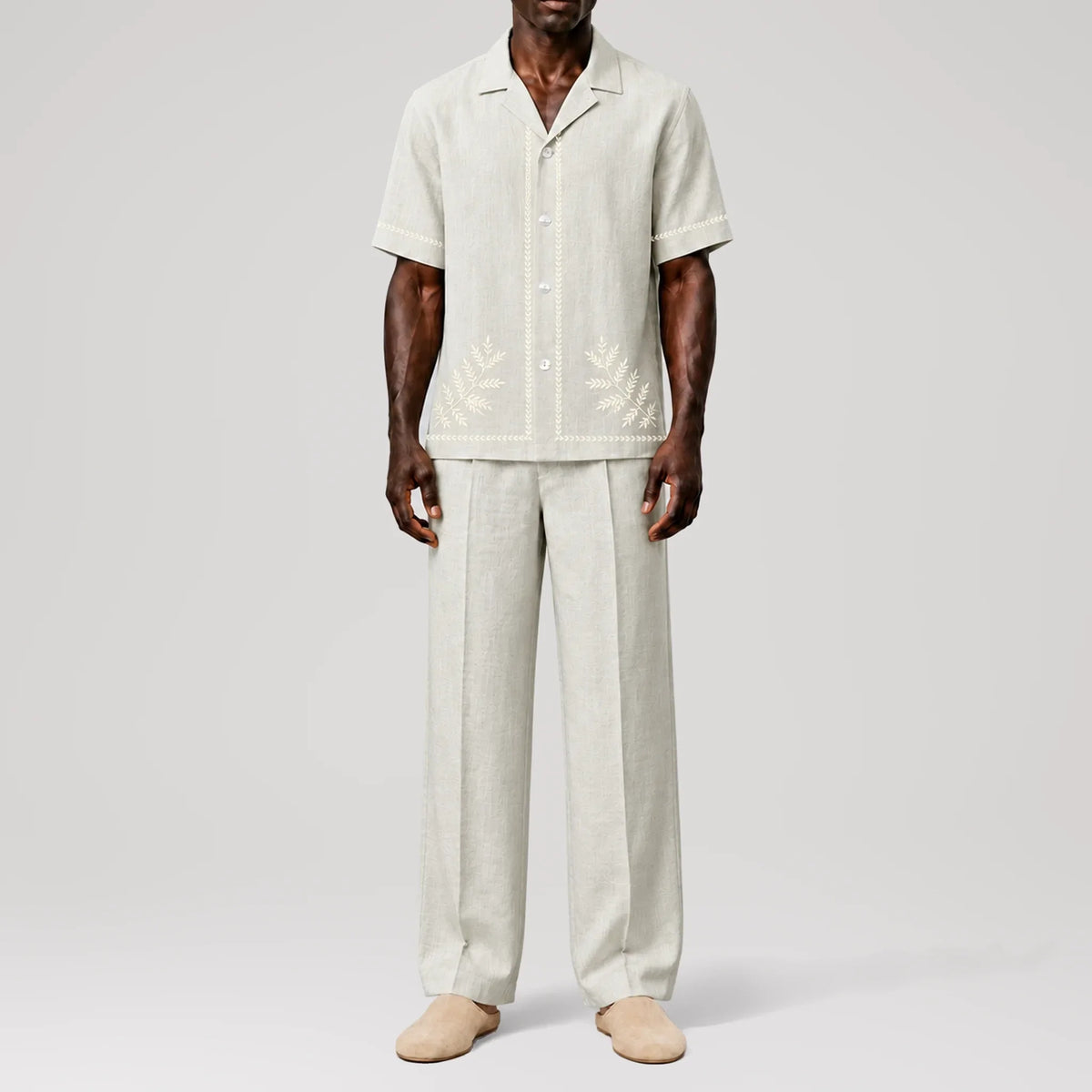 TerraLinen Whisper Almond Riviera Shirt, front view