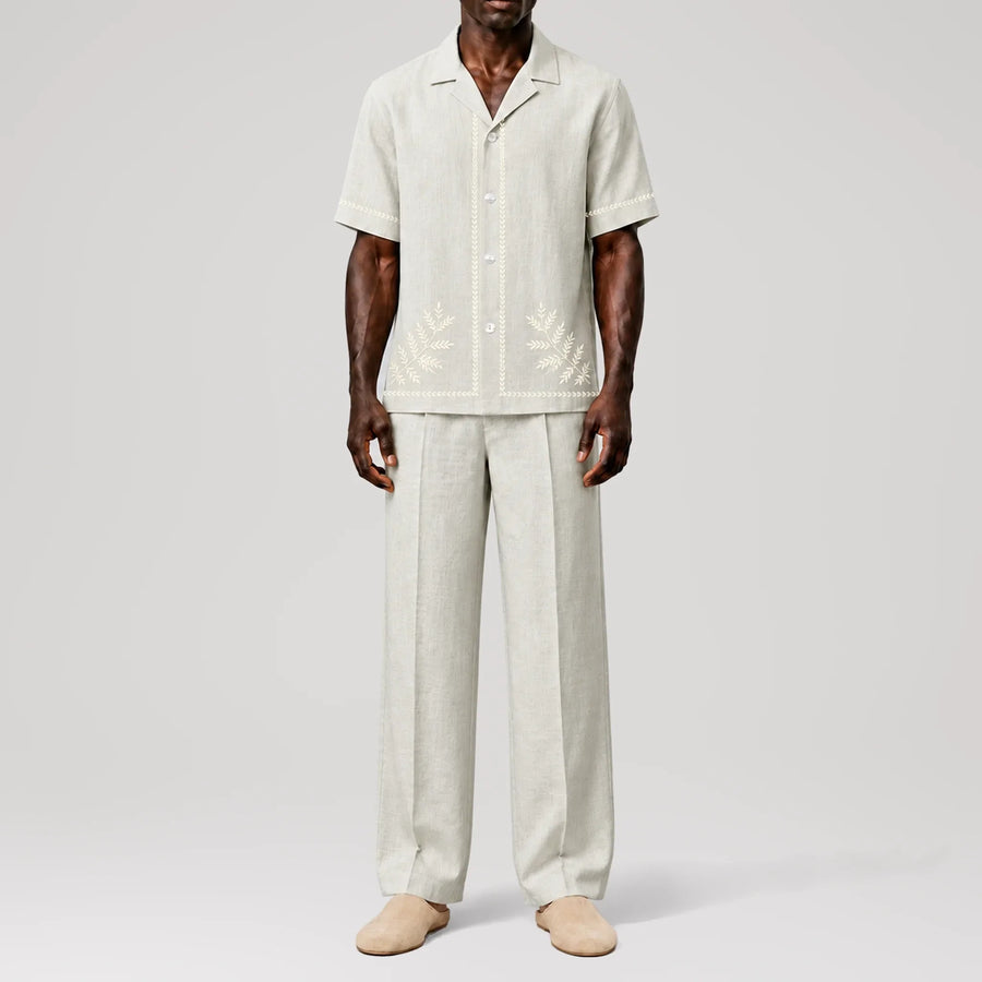 TerraLinen Whisper Almond Riviera Shirt, front view