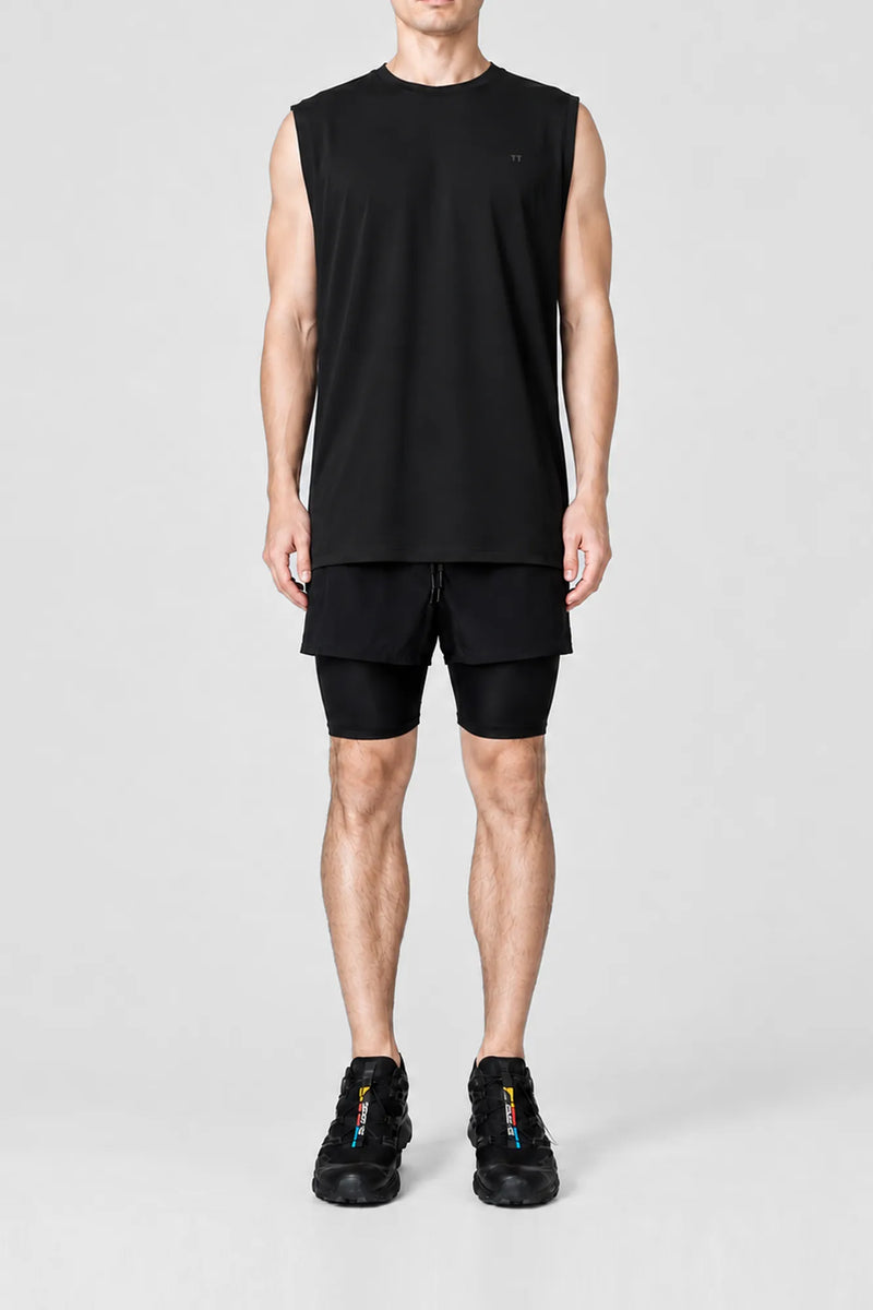 Renew Black Performance Sleeveless Tee with NoirLite Running Shorts