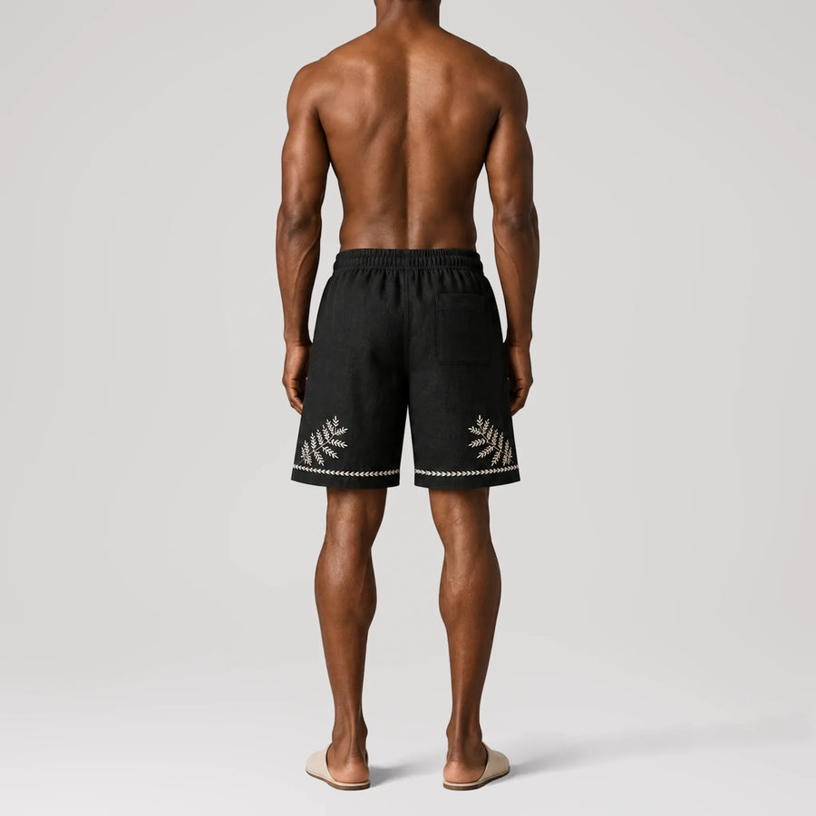 TerraLinen Whisper Gold Black Lounge Shorts, back view
