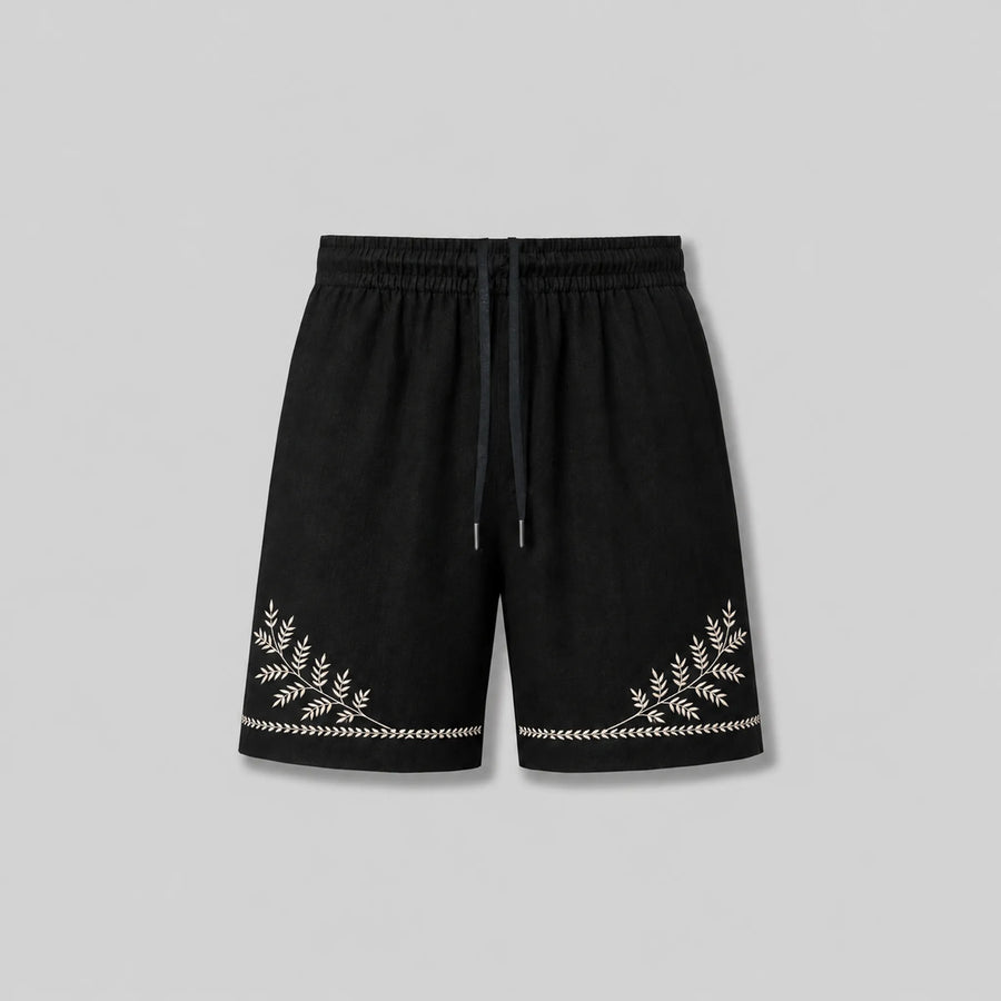 TerraLinen Whisper Gold Black Lounge Shorts