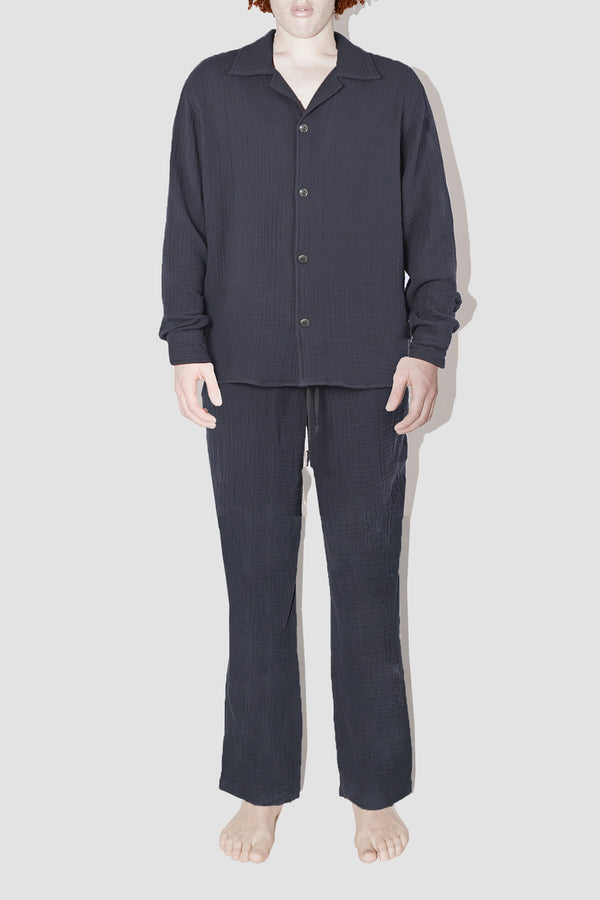 AngelWeave DARK NAVY GAUZE LONG SLEEVE RESORT SHIRT