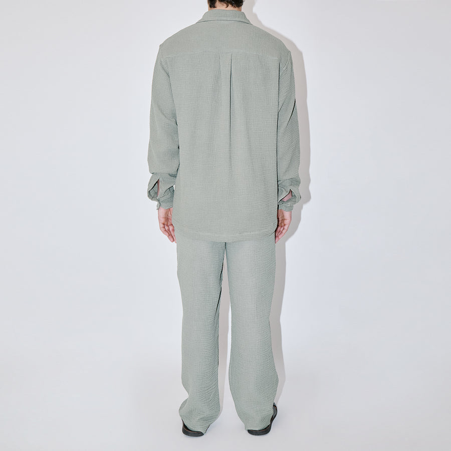 AngelWeave Almond Green Gauze Long Sleeve Resort Shirt