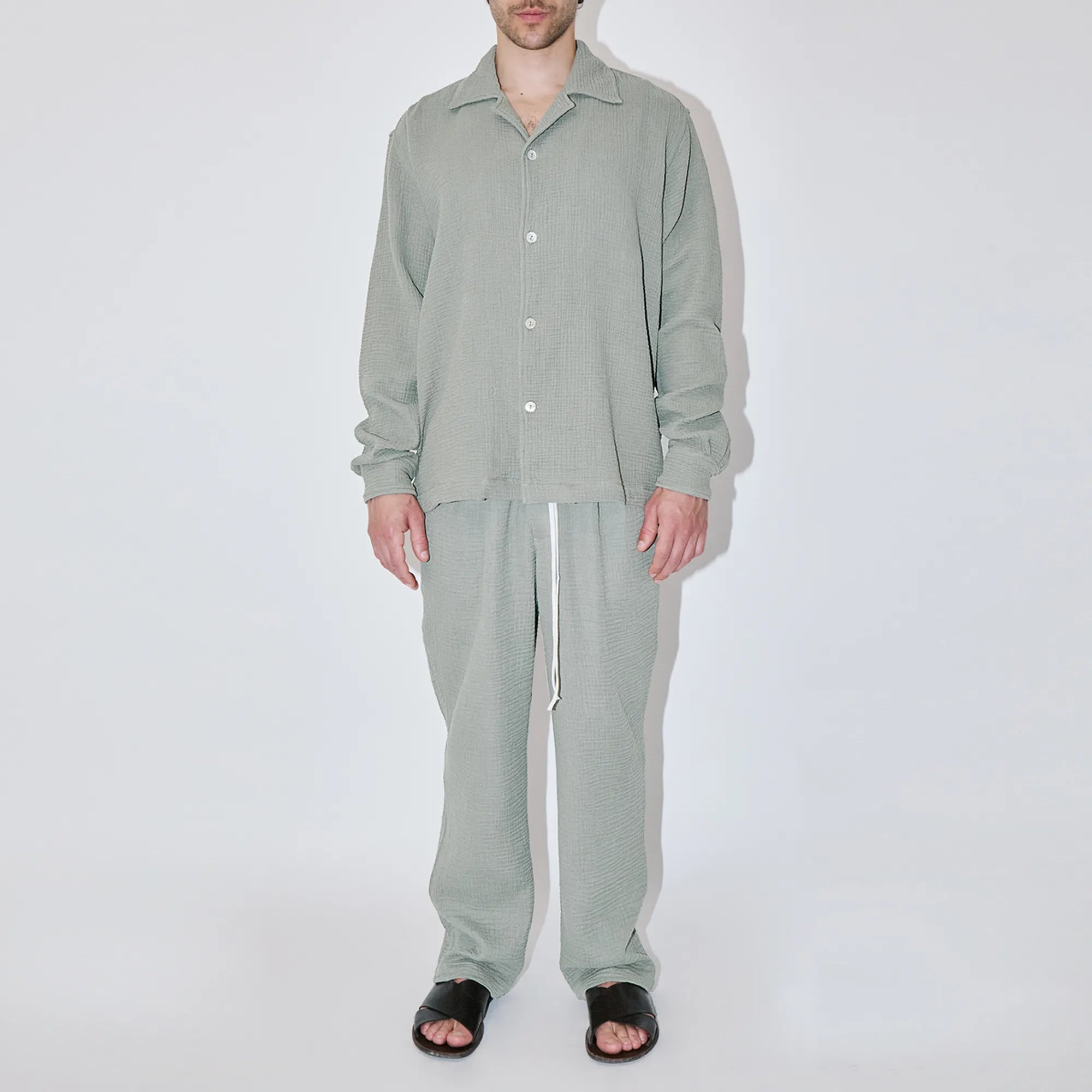 AngelWeave Almond Green Gauze Long Sleeve Resort Shirt