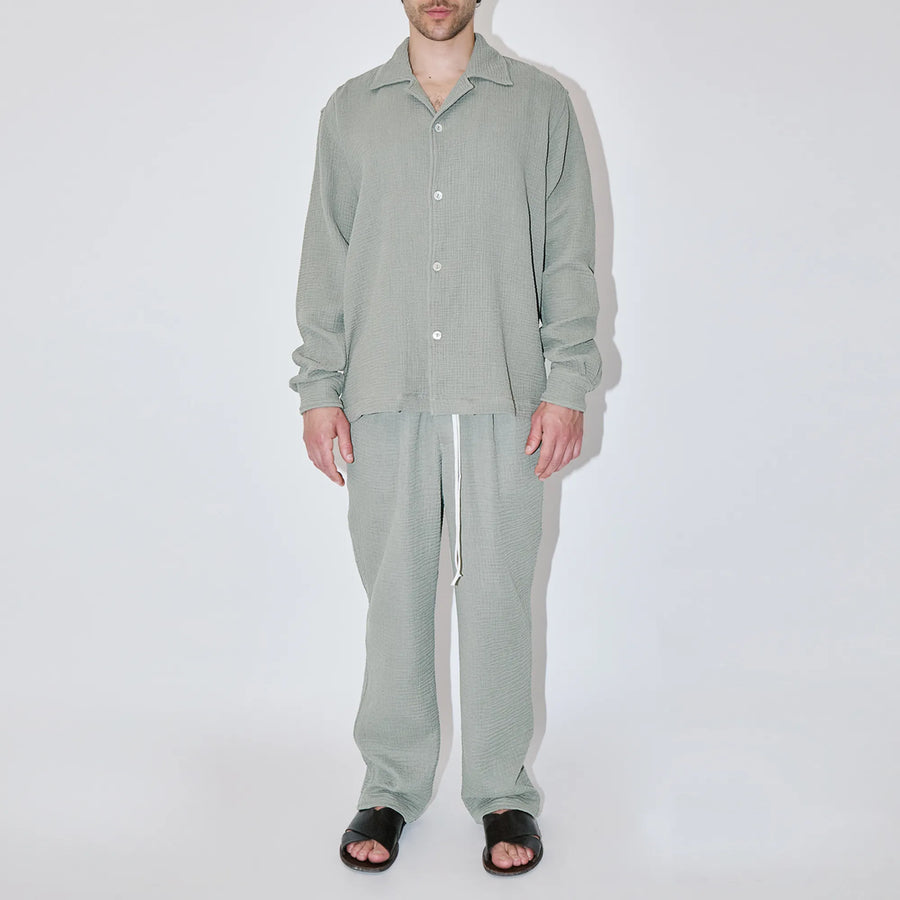 AngelWeave Almond Green Gauze Long Sleeve Resort Shirt