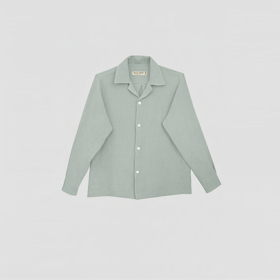 AngelWeave Almond Green Gauze Long Sleeve Resort Shirt