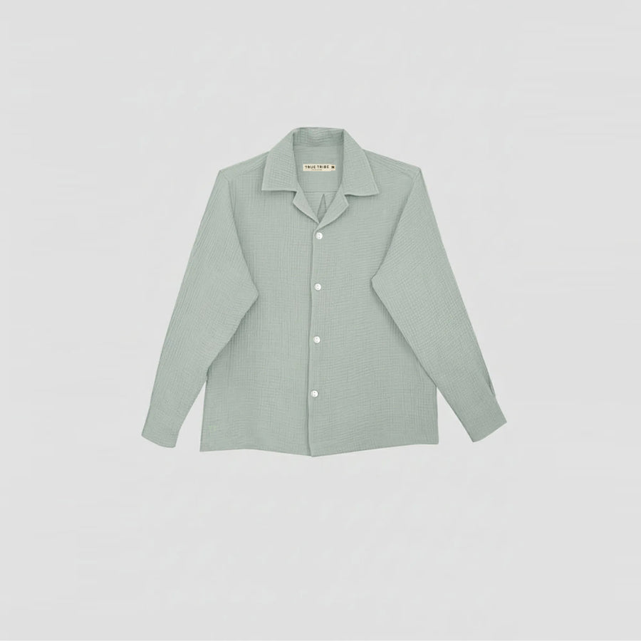 AngelWeave Almond Green Gauze Long Sleeve Resort Shirt