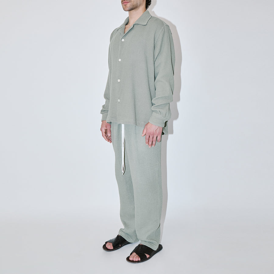 AngelWeave Almond Green Gauze Long Sleeve Resort Shirt