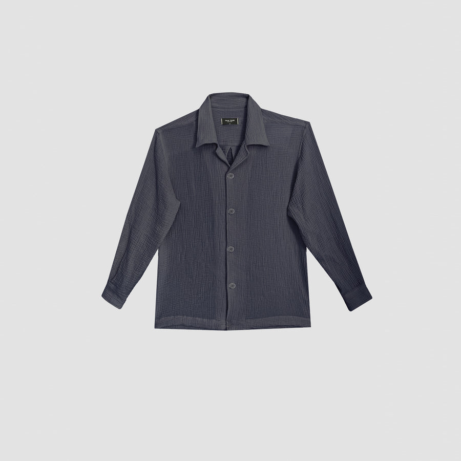 AngelWeave Dark Navy Gauze Long Sleeve Resort Shirt