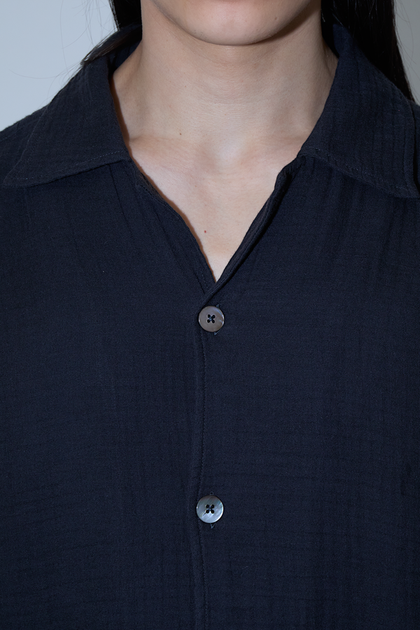 AngelWeave Dark Navy Gauze Long Sleeve Resort Shirt