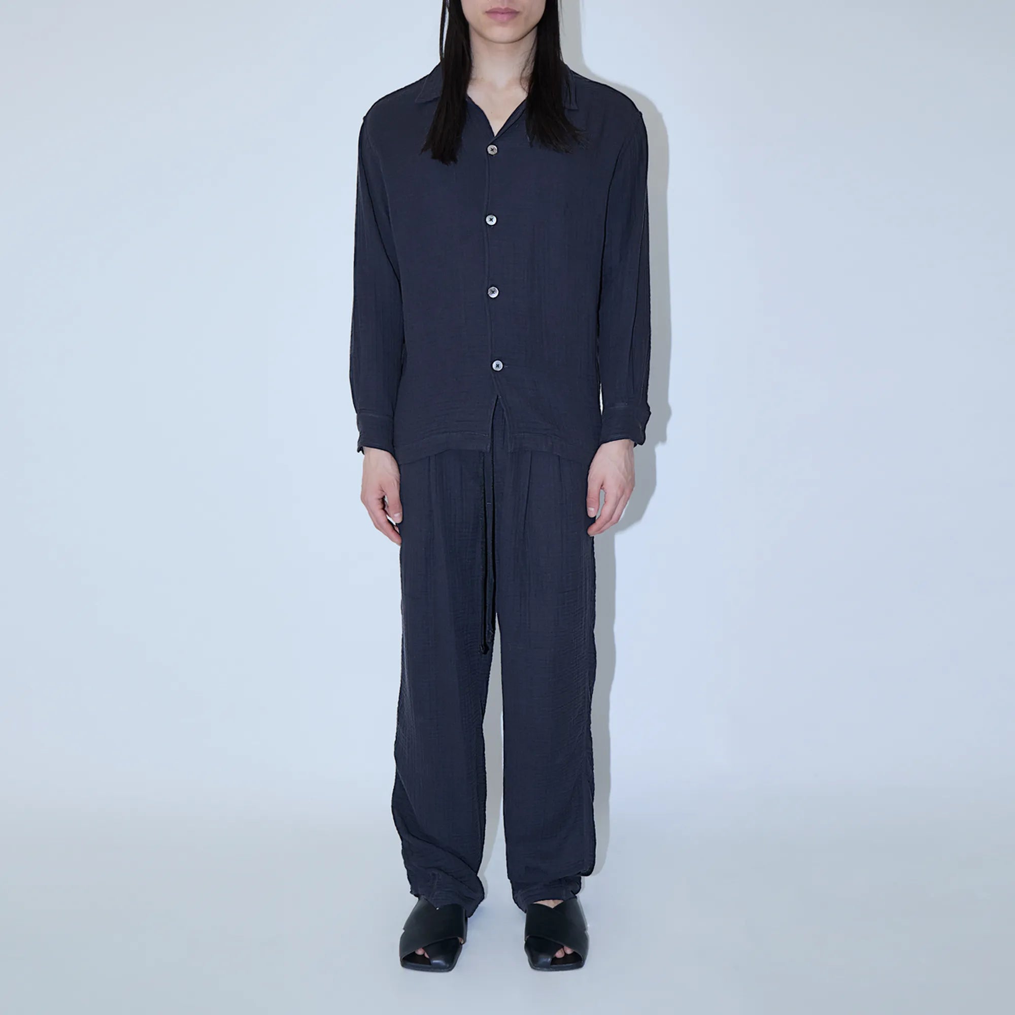 AngelWeave Dark Navy Gauze Long Sleeve Resort Shirt
