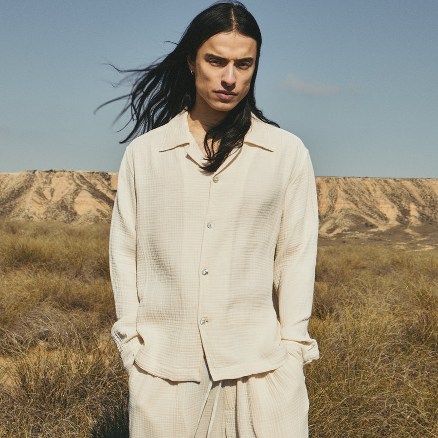 AngelWeave Ivory Gauze Long Sleeve Resort Shirt