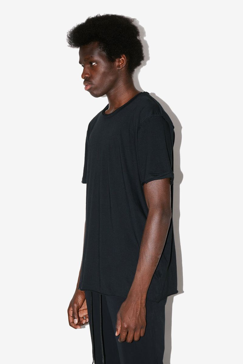 Black Raw Edges T-Shirt Side View - Franco