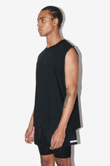 Black Sleeveless T-Shirt Side View - Heath