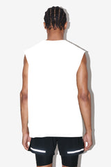 White Sleeveless T-Shirt Back  - Heath